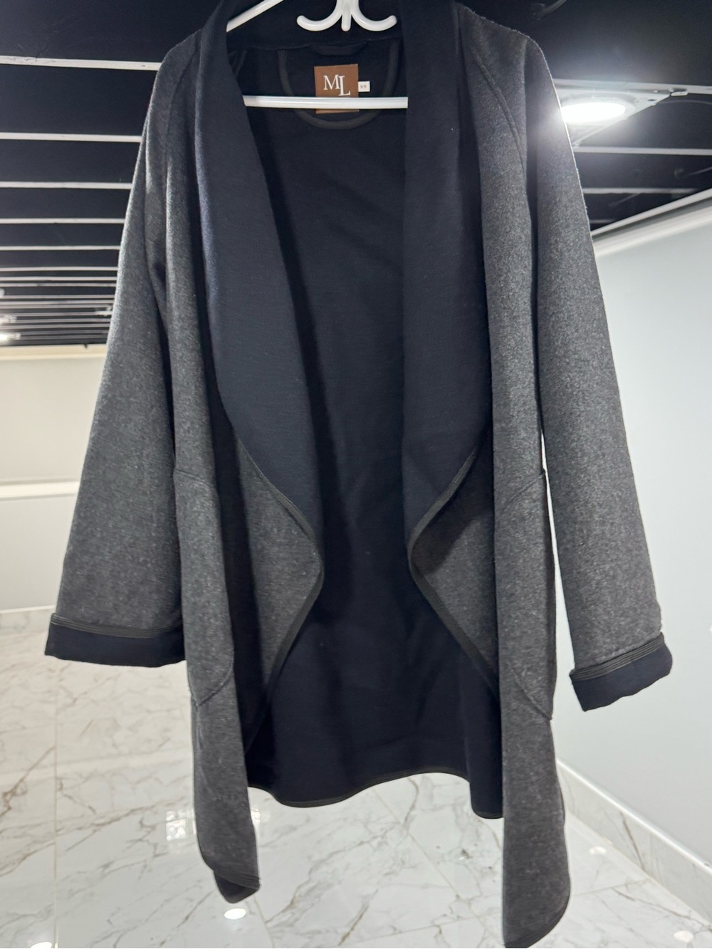 Open-Front Gray & Black Women's Cape Coat